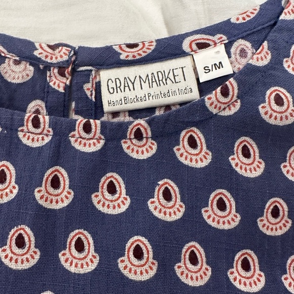 Womens S/M Cotton Boxy Lightweight blue/ red Repeat Oval Abstract Pattern Blouse - Picture 5 of 15